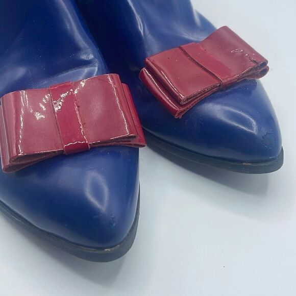 Beau+Ashe Women's Chelsea Boots Slip On Shoes Red Bow Almond Toe Blue Size 7 - Picture 2 of 12